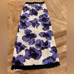 RAEY Silk Floral Midi Skirt Purple Black Cream Size 6 Elastic Waist Designer UK
